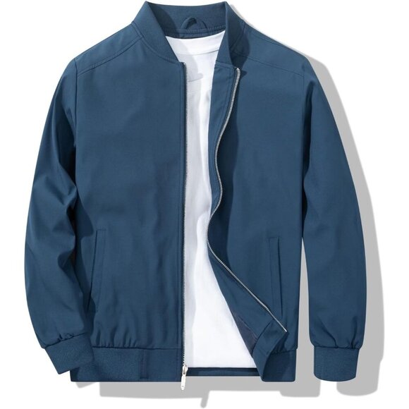 Mens Royal Blue Stylish Lightweight Windbreaker Spring Fall Casual Bomber Jacket